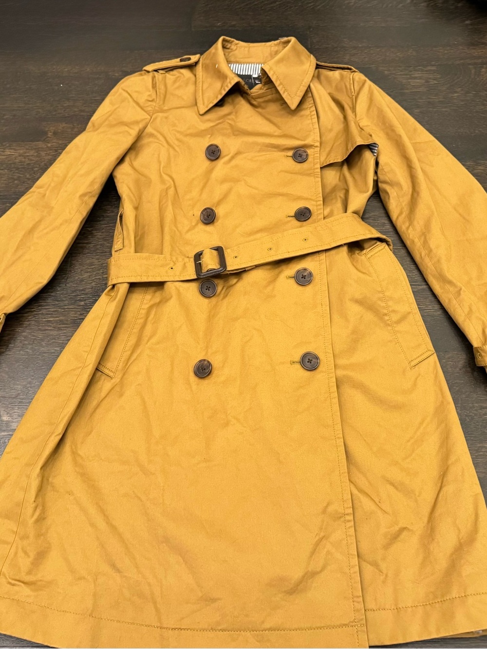 J. Crew Double-Breasted Mustard/Tan Trench Coat with Belt